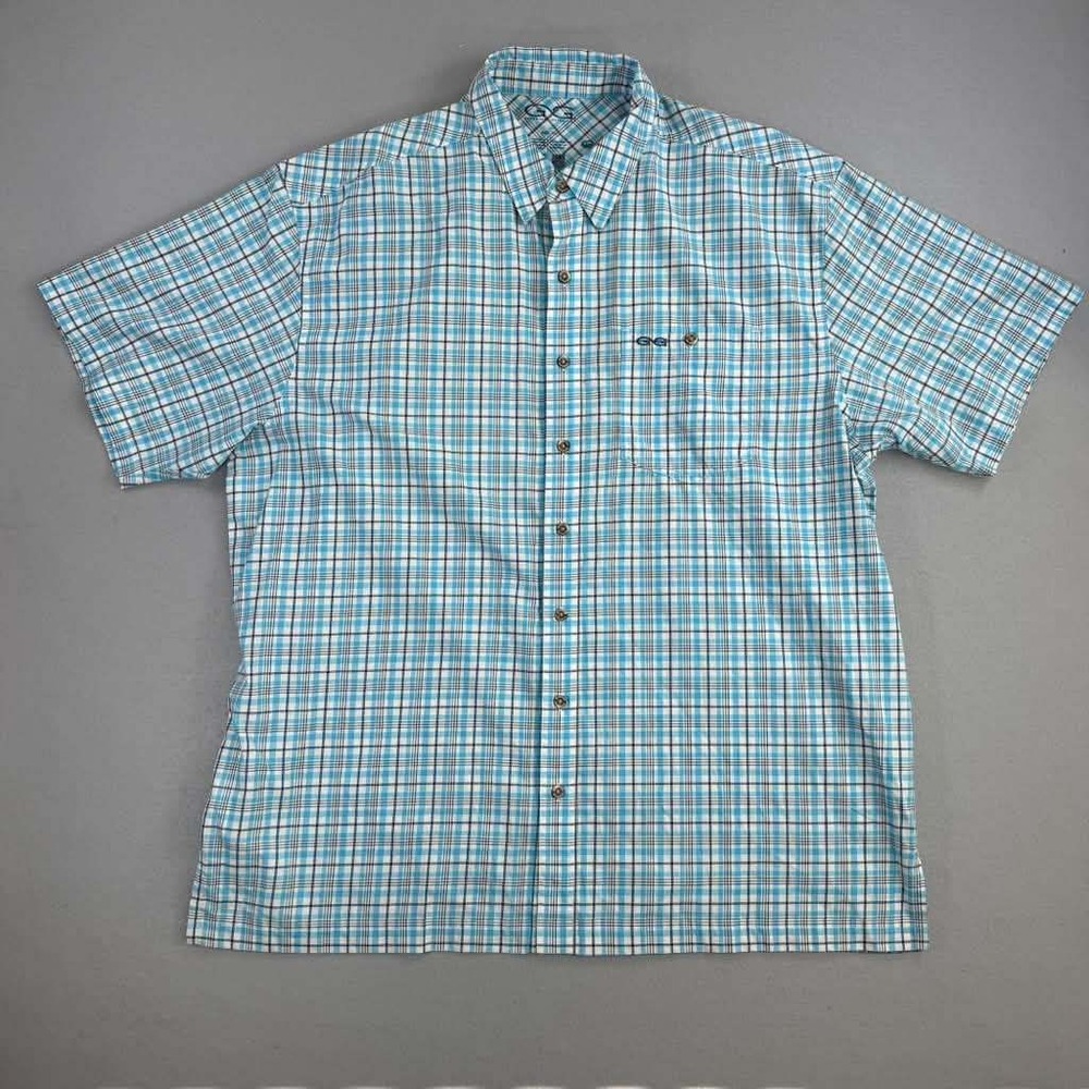 GameGuard Fishing Shirt Mens 2XL Blue Plaid Short Sleeve Vented Outdoor Hiking